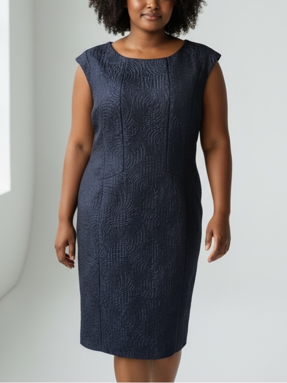 Lafayette 148 Sleeveless Textured Sheath Dress Navy